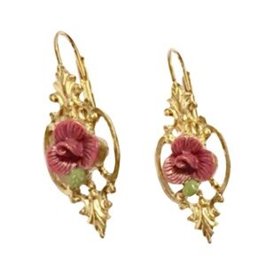 Vintage 1928 Rose Gold Floral Victorian Dangle Earrings